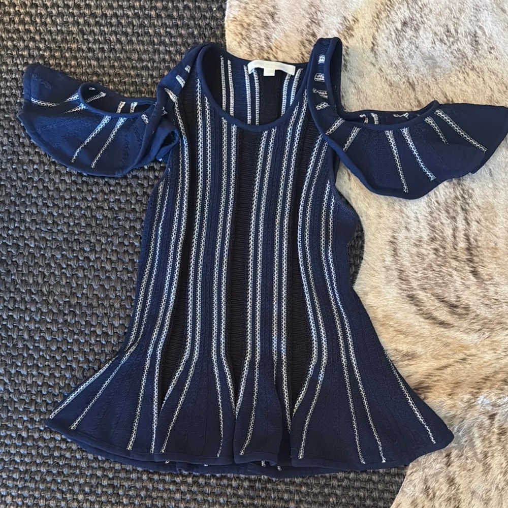 Jonathan Simkhai Ruffle Cold Shoulder Knitted Top With Peplum Bottom